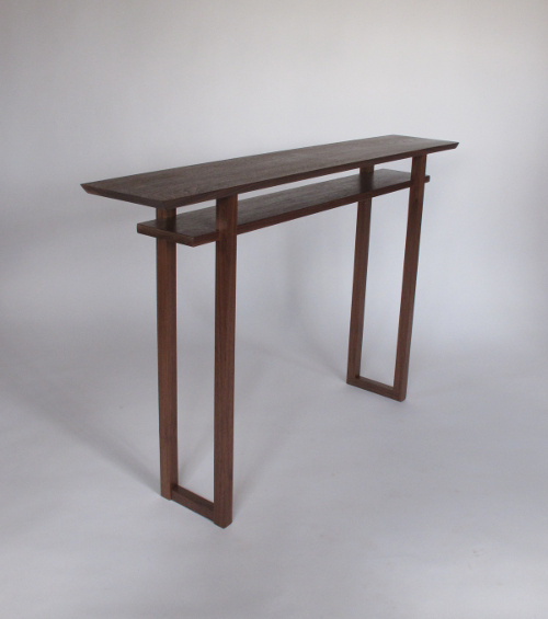 Our most popular Classic Table size, our classic console table seen here in walnut. This narrow table is inset shelf is a beautiful narrow hall table, entry table, console table or narrow vanity table.
